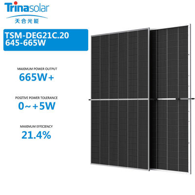 TSM-DEG21C.20 645-665W 双面型二重ガラスソーラーパネルとIP68評価のジャンクションボックス