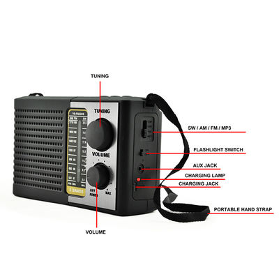 ポータブルホーム Fm Am Sw スピーカーとLEDライト付き太陽光発電のラジオ ポータブル受信機 USB/TF音楽プレーヤーをサポートする